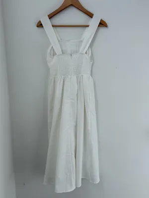 Cider Linen Blend Square Neck Shirred White Midi Dress XS NWT Cottagecore thumbnail 11