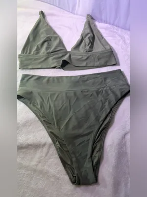 aerie Olive Green Lightweight Shirt-Style Bikini Set thumbnail 2