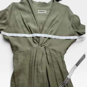 Anthropologie Olive Green Twist Front V-Neck Midi Dress Long Sleeve Size 2 thumbnail 7