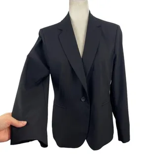 Zara Single Breasted Black Long Classic Fit Blazer Jacket Shoulder Pads Size 10 thumbnail 4