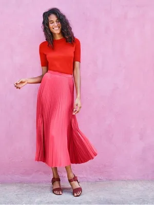 Boden • Kristen Pleated Skirt in Strawberry Shortcake Pink midi coral accordion thumbnail 4