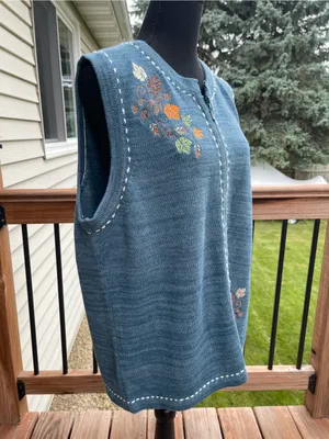 Vtg 90s Blair Womens Sweater Vest Fall Embroidered Full Zip Cottagecore Large thumbnail 4