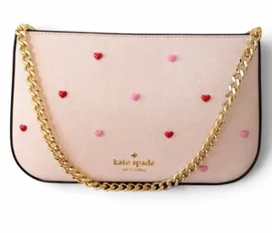 kate spade Pink Madison Heart Studs Pouch Gold Chain Strap Powdered Sugar NWT thumbnail 1