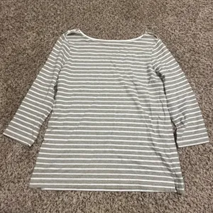 Croft & Barrow Womens Grey White Striped Boat Neck 3/4 Sleeve Button Top Medium thumbnail 2
