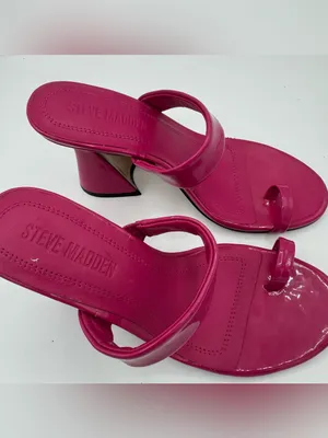 Steve Madden Renie Hot Pink Patent‎ Toe Loop Flared Block Heel Sandals size 7 thumbnail 2