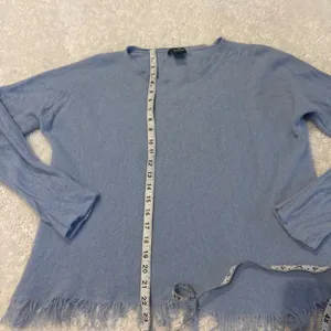 Womens Blue Cashmere Fringe Sweater XL Quiet Luxury Preppy Fall Chic Designer thumbnail 5