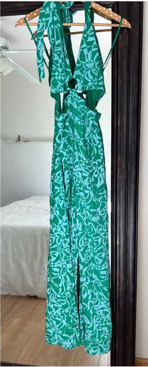 Free People Kira Cutout Jumpsuit - Green Blue thumbnail 1