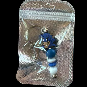 Handmade Blue Devil Keychain with Beads, Bag Charm, Zipper Pull. Team Spirit thumbnail 6