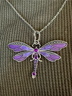 Silver-Tone Purple Dragonfly Pendant Necklace - Women Jewelry thumbnail 2