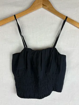 Abercrombie & Fitch Crinkle Textured Ruched Black Tank Top M thumbnail 2