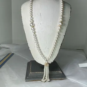 Vintage faux glass pearls 24” & beaded tassel. thumbnail 2