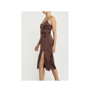 Abercrombie Fitch Satin Slip v neck Midi Dress Womens M Brown Strappy Sleeveless thumbnail 2