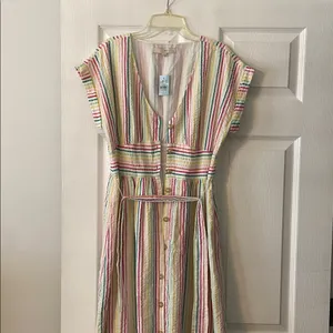 LOFT Colorful Striped Midi Summer Dress bottoms down size 8P brand new thumbnail 2