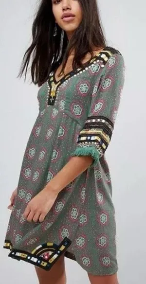 Anthropologie Raga Elena Printed Embroidered Tunic Dress Size Small thumbnail 1