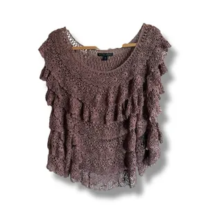 Boston Proper Brown Bell Sleeve‎ Ruffled Crochet Tiered Sweater Top XS/S thumbnail 2
