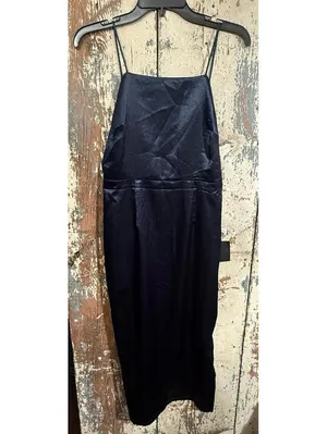 NWT Lulu's Kaisley navy Blue Satin Backless Midi Dress Medium thumbnail 4