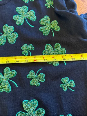 Black Shamrock Embroidered Knit Cardigan - Green Accent beaded‎ shamrock thumbnail 5