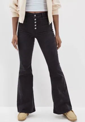 AE American Eagle Corduroy Super High-Waisted Flare Pant GREY size 6 (14" x 29") thumbnail 1