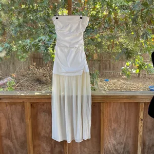 Zara Women's Combination Strapless Maxi Dress White/Cream Size XS thumbnail 3