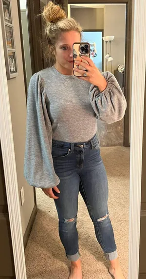 Pink Lily Gray Puff Sleeve Bodysuit thumbnail 1