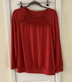 SHEIN Red Relaxed Blouse with Bib Collar thumbnail 1