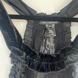 Urban Behavior Black Sheer lace Mesh Velvet Trim Y2K romantic Goth Clubwear M thumbnail 5