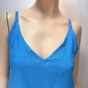 Hilo Turquoise Linen Slip Dress Maxi Sundress‎ Size M Side Slit V-Neck Pockets thumbnail 2