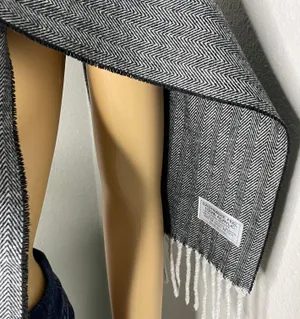 Black and White Herringbone Scarf With Fringe 100% Acrylic thumbnail 4