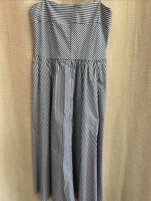 Navy White Striped Midi Dress Spaghetti Strap Size L thumbnail 6