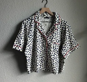 Aerie Navy and White Print Button Up Pajama Top thumbnail 5
