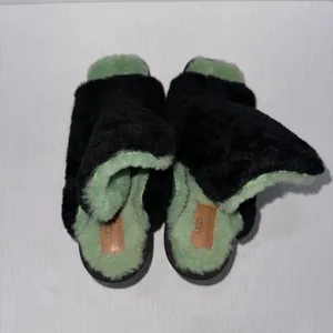 UGG x Eckhaus Latta Shoes 10 Black Green Lamb Fur Block Heel Mule Square Toe thumbnail 5