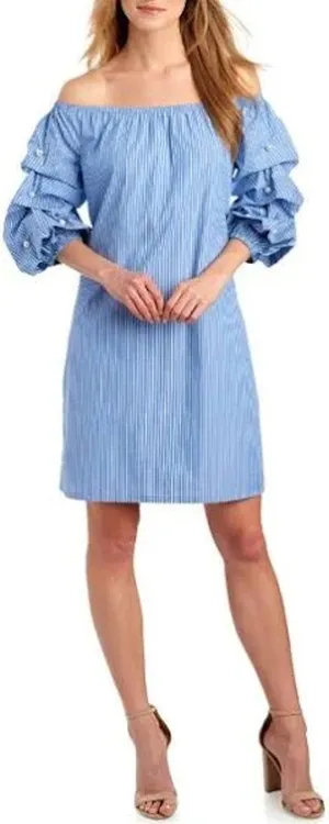 Sam and Jess WHITE Shift Dress Pearl Sleeves Midi On/Off Shoulder Preppy thumbnail 1