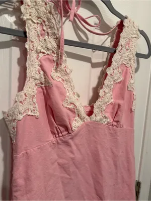 Le Lis Pink Chemise with Cream Lace Trim Size M Feminine Cottagecore Dress thumbnail 3