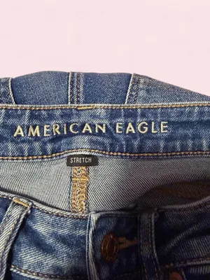 American Eagle Outfitters Distressed Dark Blue Straight Leg mom Jeans thumbnail 3