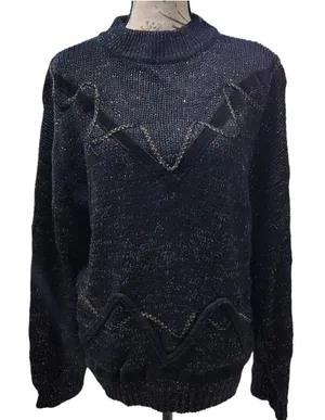 Vintage embroidered‎ black gold metallic sweater Mock-neck size 44/22W fits L-XL thumbnail 1