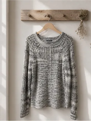 POL Marled Scoop Neck Sweater in Gray and Cream thumbnail 3