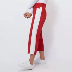 BLDWN Wide Leg Pants Cotton Cropped High Waist Red White Colorblack‎ Size 25 thumbnail 2