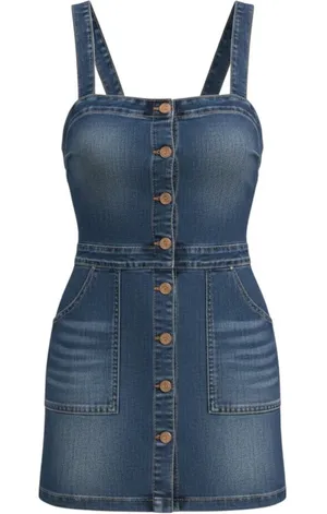 H&M Divided Denim Pinafore Dress Womens XS Blue Button Front Mini Adjustable thumbnail 1