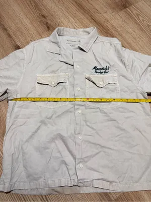 Abercrombie Western Cropped Camp Shirt Cream Cowboy Austin TX Embroidered M thumbnail 6