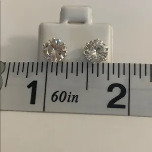 Large Diamond CZ Faux Silver Stud Earrings thumbnail 3