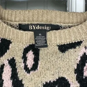 By Design Leopard Print Ivory Rose Knit Crewneck Pullover Sweater thumbnail 5