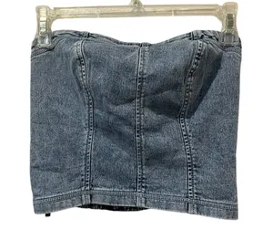 Aerie Denim Strapless Corset‎ Top Size XS Smocked Back Y2K Bustier Tube thumbnail 1