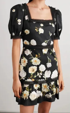 Alice + Olivia Wylie Black Floral Dress thumbnail 1