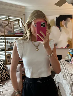 Zara white cropped ruffle tank  thumbnail 1