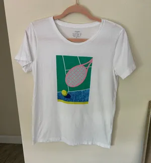 J.Crew collectors, white tee, tennis, graphic racquetball women’s small thumbnail 1