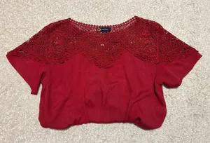Maroon Embroidered Tie-Front Shirt, Indigo Poppy thumbnail 2