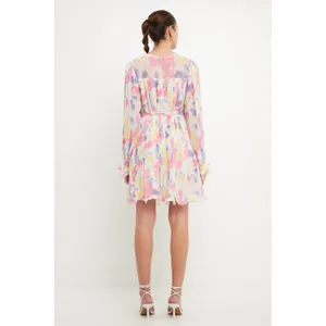 New! Endless Rose Tie-Dye Chiffon‎ Pleated Mini Dress, XS thumbnail 4