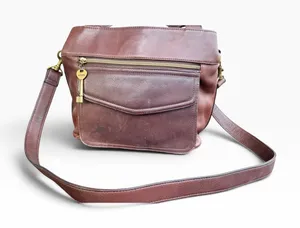 Vintage Y2K Fossil 1954 Brown Leather Crossbody Satchel Key Charm Purse Granny thumbnail 1
