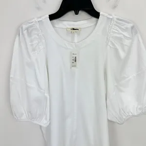 J.Crew Madewell Puff Sleeve Tee Shirt Cotton Top Relaxed Minimalist Eyelet White S NWT thumbnail 6
