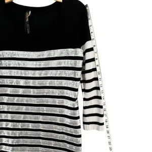 Renee C Sequin Sweater Dress Womens M‎ White Black Stripe Silver Party Holiday thumbnail 10